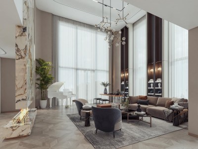 现代别墅客厅3D模型下载